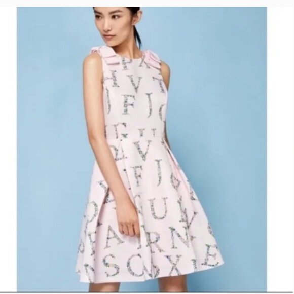 ted baker zowey unity floral bow skater dress pink size 4 nwot - Picture 2 of 7